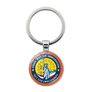 Polished silver metal keychain with New York Statue of Liberty graphic souvenir