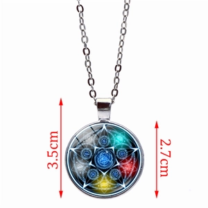Pentagram magic glass pendant necklace with 2.7cm colorful mystic star pattern