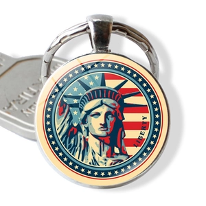 Statue Of Liberty Keychain Zinc Alloy Glass Cabochon New York City Souvenir USA Flag Vintage Travel Charm For Bag Keys