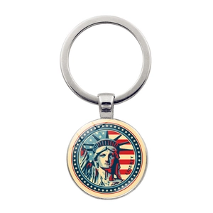 Retro Statue Of Liberty American Flag Keychain Metal Glass Cabochon New York City Souvenir Keyring For Travel Unisex Gift