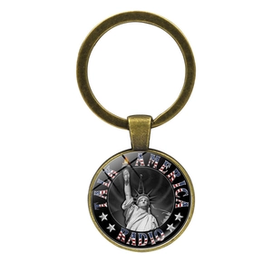 Antique bronze Statue of Liberty keychain with American flag design for New York souvenir