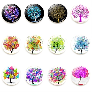 Set of 12 Tree of Life glass refrigerator magnets with artistic floral crystal patterns