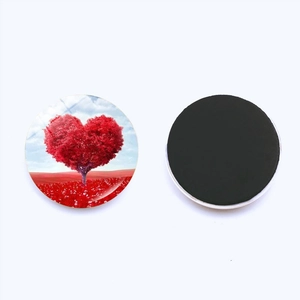 25mm Tree of Life crystal glass fridge magnet with red heart tree and magnetic back