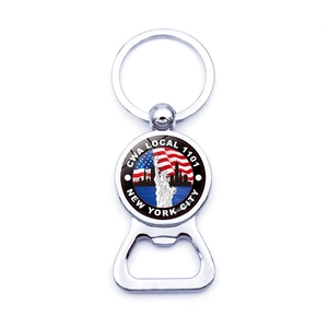 Silver metal Statue of Liberty bottle opener keychain with New York City souvenir emblem