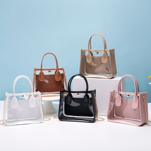 Borsa a Tracolla da Donna Trasparente in PVC con Catena Stile Kelly 2-In-1 con Pochette in Pelle PU a Tracolla