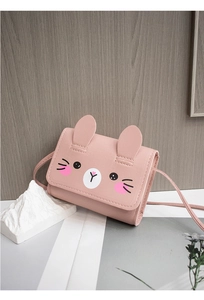 Piccola borsa a tracolla rosa per bambini con orecchie di coniglio e viso di cartone animato