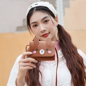 Mini borsa a tracolla marrone a forma di animale per ragazze con dolce viso a fumetti
