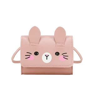 Mini borsa a tracolla rosa per bambine con orecchie da coniglio 3D e viso carino