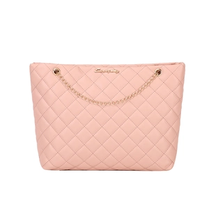 Elegant pink quilted tote bag with golden chain strap and Sunnycity metal logo
