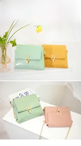 Detail of colorful crocodile texture small square bags with chain straps and gold hardware