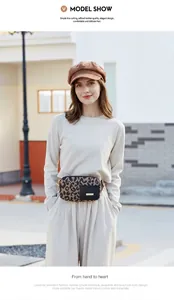 Outdoor model show featuring a stylish leopard print waist bag with gold logo detail