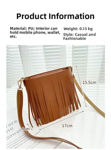 Specifiche dimensionali per borsa a tracolla marrone con frange in pelle PU morbida