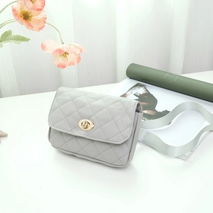 Elegant silver quilted crossbody bag with golden turn-lock and adjustable strap in soft light