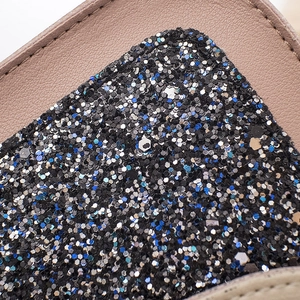Sac bandoulière renard avec paillettes scintillantes noir et bleu et cuir grainé