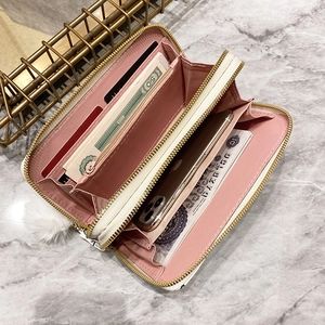 Quilted long zip-around wallet for women with high-capacity interior card slots