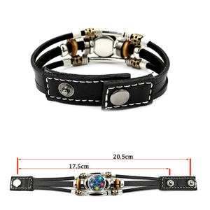 Pentagram leather braided bracelet with metal beads and beads shown in two views