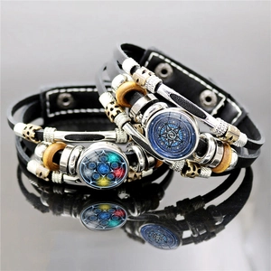 Pentagram witchcraft leather bracelets with braided multi-layer design for men