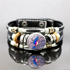 Multi-layer Leather Bracelet Hummingbird Glass Cabochon Vintage Punk Ethnic Beaded Bangle For Men