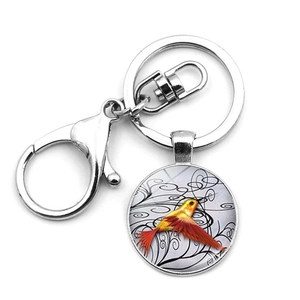 Silver hummingbird keychain with colorful glass pendant and secure lobster clasp charm
