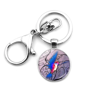 Hummingbird Keychain Colorful Bird Glass Dome Pendant Zinc Alloy Lobster Clasp Bag Charm Animal Jewelry Gift