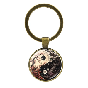 Artistic Yin Yang Tai Chi Keychain Vintage Zinc Alloy Glass Cabochon Pendant Key Ring For Men Women Birthday Graduation Gift