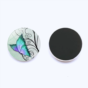 25mm glass refrigerator magnets with colorful butterfly and black floral patterns