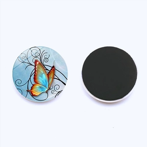 25mm glass fridge magnet with colorful butterfly design and black magnetic back side
