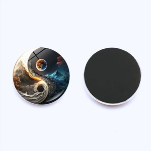 Yin Yang Tai Chi glass fridge magnet featuring artistic landscape scenery and magnetic back