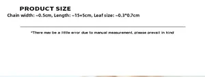 Size chart showing 0.5cm chain width and 15+5cm length for the gold leaf bracelet