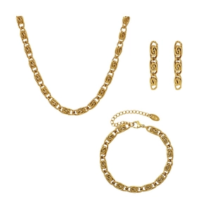 18K vergoldetes dickes Gliederschmuckset mit Halskette, Armband und Ohrringen