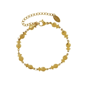 Minimalist 18K gold plated titanium steel fish charm bracelet with adjustable chain
