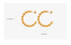Macro detail of gold chunky twisted hoop earrings showing 3.2cm and 2.6cm size variants