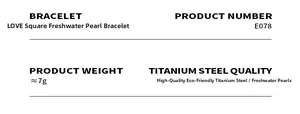 Specifiche dettagliate del bracciale con perle e piastra quadrata LOVE in titanio
