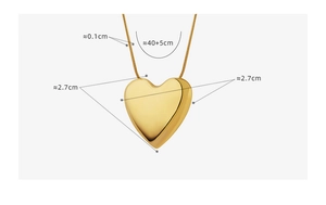Especificaciones de tamaño para colgante corazón de oro 18k con cadena de serpiente