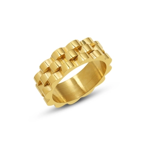 Bague chic en acier inoxydable plaqué or 18k avec design de maillons de montre