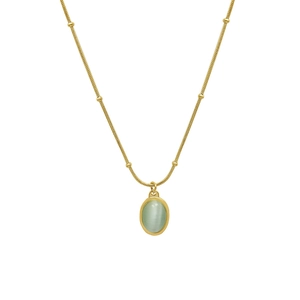 Collier vintage en acier inoxydable plaqué or 18 carats avec pendentif œil de chat