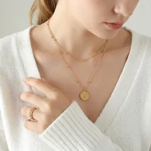 French vintage 18k gold layered necklace set with coin pendant and chain ring