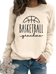 Detail of cream sweatshirt with Basketball Grandma print and ribbed cuffs for women