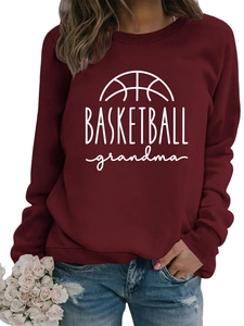 Detail of burgundy BASKETBALL grandma sweatshirt with ribbed round neck and soft knit texture