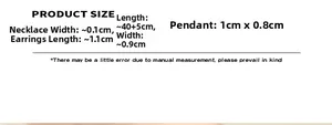 Size chart showing emerald zircon necklace and earring dimensions in centimeters