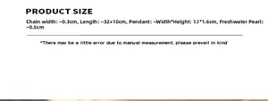 Guide des tailles montrant la longueur 32+10cm et le pendentif pour collier de perles