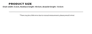 Size chart for 18k gold plated choker and bracelet showing measurements and chain width