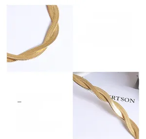 Close-up of 18K gold plated double layer snake chain showing the twisted texture