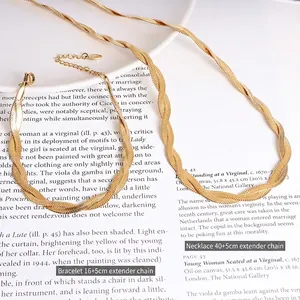 Elegant 18k gold plated choker necklace and bracelet set with twisted chain design