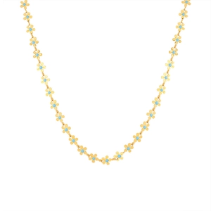 Chic 18k gold plated stainless steel necklace with blue enamel daisy flower charms