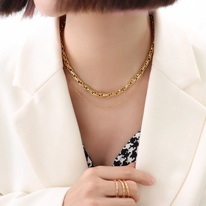 Chunky Chain Necklace Titanium Steel 18K Gold Plated Non Fading Hip Hop Street Square Link Industrial Style Jewelry