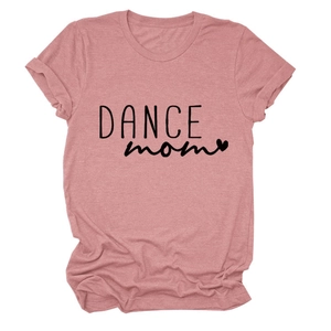 T-shirt da donna rosa polvere a maniche corte con stampa DANCE mom e piccolo cuore