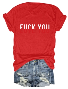 Flat lay of red Love You print cotton T-shirt paired with distressed denim shorts