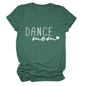 T-shirt Dance Mom verde scuro con stampa a cuore, top casual a maniche corte