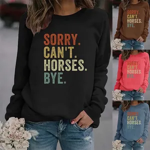 Sweatshirt à Col Rond Pour Femmes Impression de Lettres Manches Longues Ample Décontracté Mélange de Coton Pullover Top